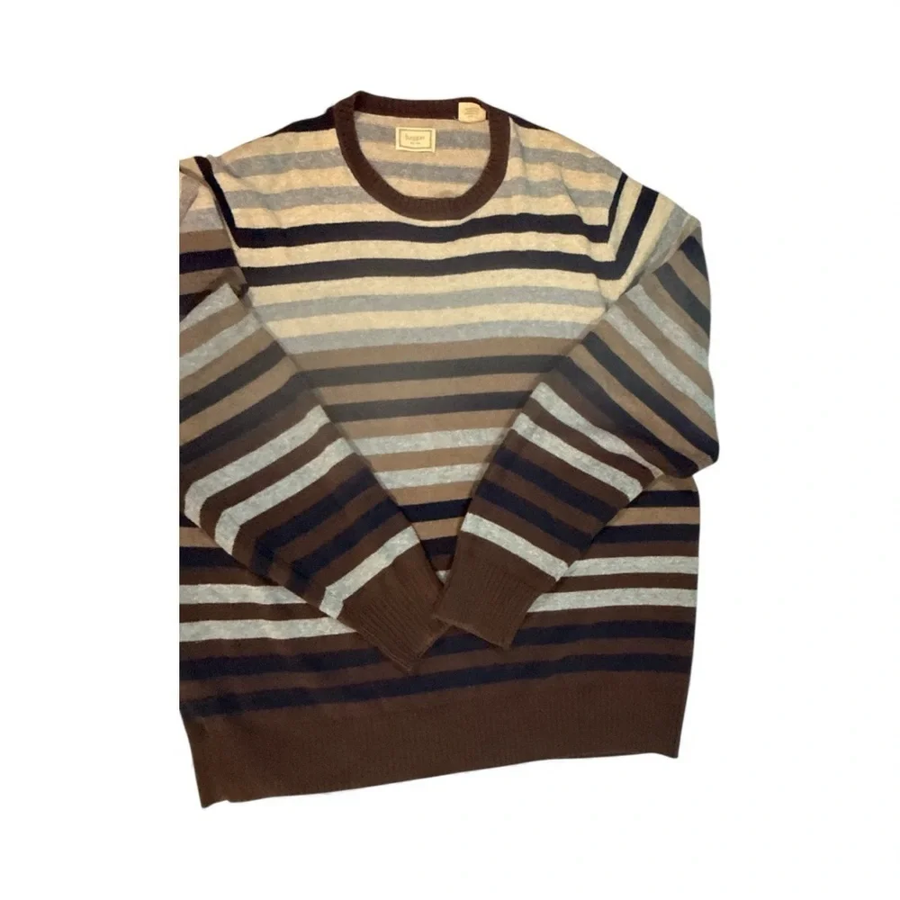 Haggar Men’s Striped  Crewneck Neutral Sweater XL– Warm & Cozy Y2K